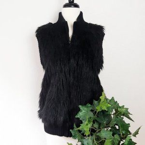 Willi Smith Black Faux Fur Vest Mohair Mock Neck Full Zip Vest